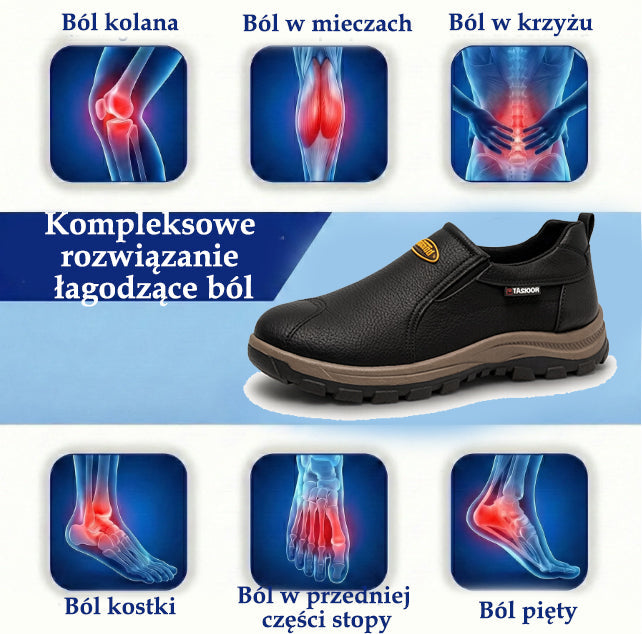 Wygodne buty ortopedyczne z zamszu — z podparciem łuku stopy, łagodzące ból, antypoślizgowe i amortyzujące.
