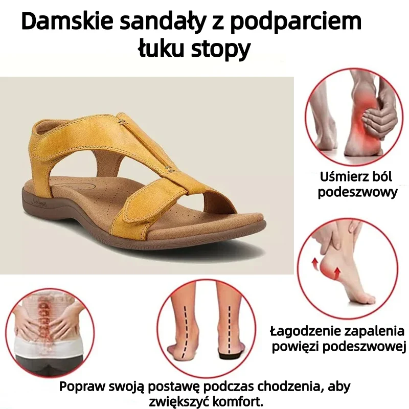 🔥 Letnie sandały ortopedyczne dla kobiet — z podparciem łuku stopy, płaską podeszwą i szerokim fasonem — idealny wybór dla ulgi przy zapaleniu powięzi podeszwowej — chodź z lekkością przy każdym kroku i pożegnaj ból ✅