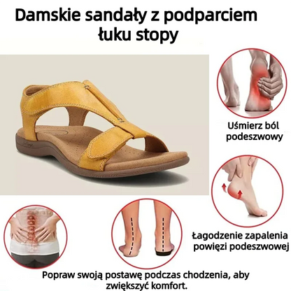 🔥 Letnie sandały ortopedyczne dla kobiet — z podparciem łuku stopy, płaską podeszwą i szerokim fasonem — idealny wybór dla ulgi przy zapaleniu powięzi podeszwowej — chodź z lekkością przy każdym kroku i pożegnaj ból ✅