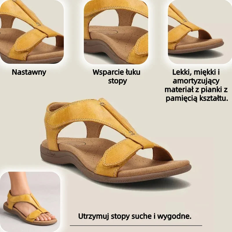 🔥 Letnie sandały ortopedyczne dla kobiet — z podparciem łuku stopy, płaską podeszwą i szerokim fasonem — idealny wybór dla ulgi przy zapaleniu powięzi podeszwowej — chodź z lekkością przy każdym kroku i pożegnaj ból ✅