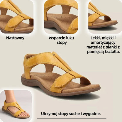 🔥 Letnie sandały ortopedyczne dla kobiet — z podparciem łuku stopy, płaską podeszwą i szerokim fasonem — idealny wybór dla ulgi przy zapaleniu powięzi podeszwowej — chodź z lekkością przy każdym kroku i pożegnaj ból ✅