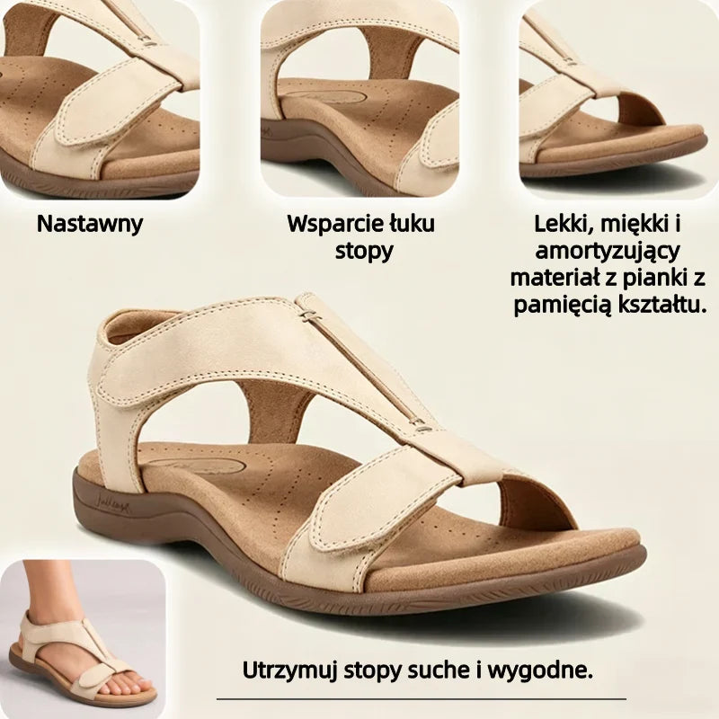 🔥 Letnie sandały ortopedyczne dla kobiet — z podparciem łuku stopy, płaską podeszwą i szerokim fasonem — idealny wybór dla ulgi przy zapaleniu powięzi podeszwowej — chodź z lekkością przy każdym kroku i pożegnaj ból ✅
