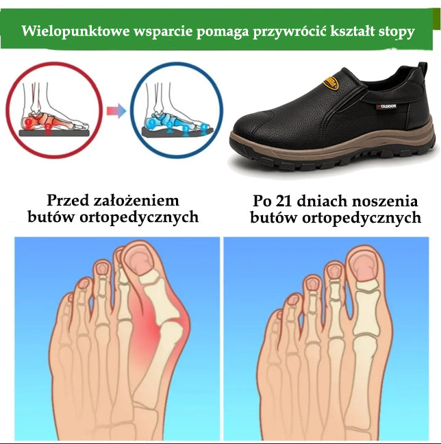 Wygodne buty ortopedyczne z zamszu — z podparciem łuku stopy, łagodzące ból, antypoślizgowe i amortyzujące.