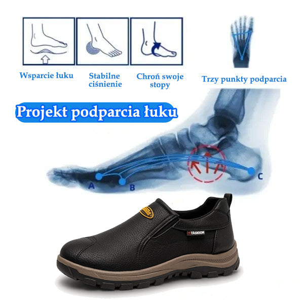 Wygodne buty ortopedyczne z zamszu — z podparciem łuku stopy, łagodzące ból, antypoślizgowe i amortyzujące.