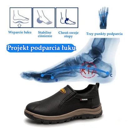 Wygodne buty ortopedyczne z zamszu — z podparciem łuku stopy, łagodzące ból, antypoślizgowe i amortyzujące.